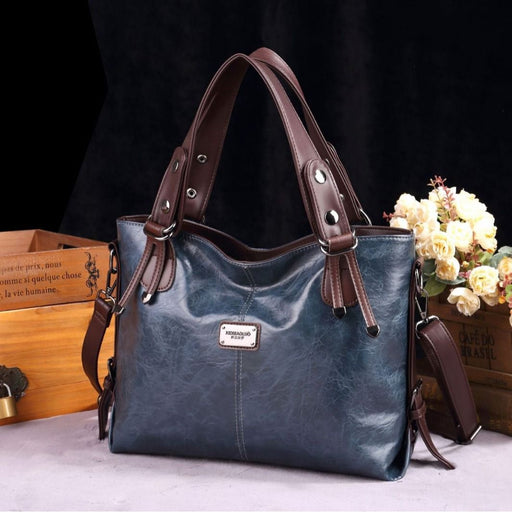 Retro PU leather tote handbag with large capacity and multiple compartments for women
