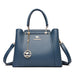 Versatile soft leather tote handbag in a casual style with zipper closure, decorative accents, and multiple storage compartments.