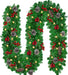 9Ft Christmas Garland Snow Flocked with Lights Pinecones Berries Wreath Bushy