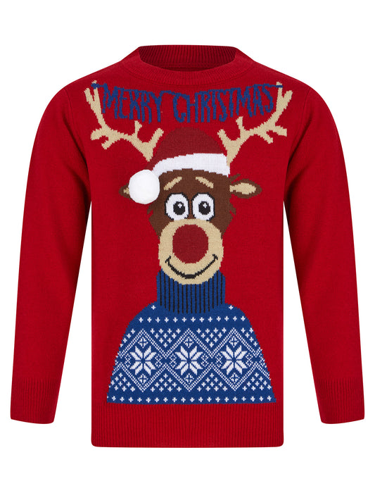 Kids Boys Christmas Jumper Reindeer 3D Pom Pom Xmas Sweater Pullover Novelty