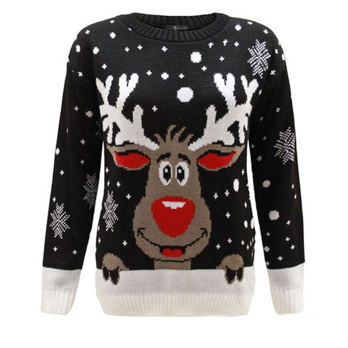 Kids Girls Boy Knitted Reindeer Christmas Rudolf Xmas Novelty Jumper Sweater Top