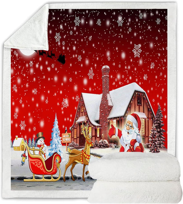 Merry Christmas Soft Blanket Fleece Sofa Bed Faux Fur Throws Single Double Size