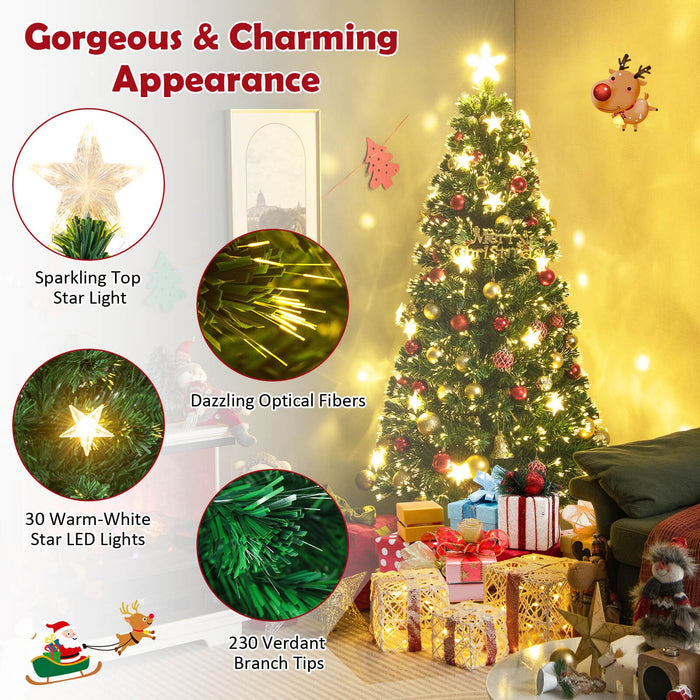 5/6FT Fiber Optic Artificial Christmas Tree with 21 Star LED Lights
