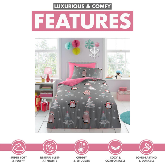 Xmas Duvet Quilt Cover Pillowcase Soft Reversible Printed Bedding Set All Size