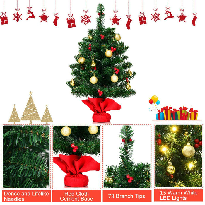 2FT 60Cm PVC Artificial Christmas Tree with LED Lights
