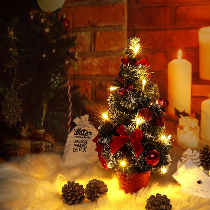 40Cm Tabletop Artificial Small Mini Christmas Tree LED Lights Ornament Xmas Gift