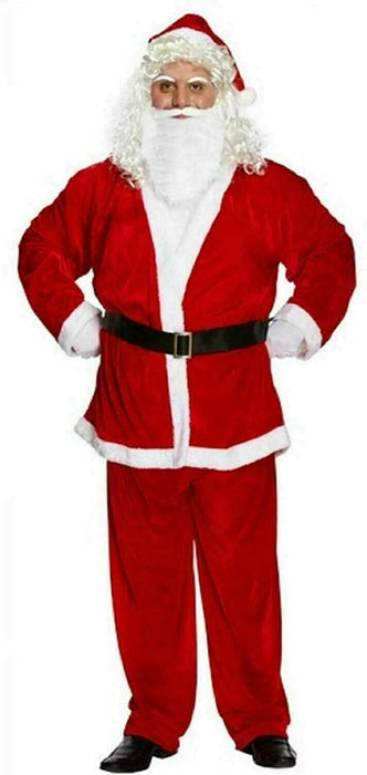 Adult Santa Claus Costume Suit Beard Hat Father Christmas Fancy Dress Mens Xmas