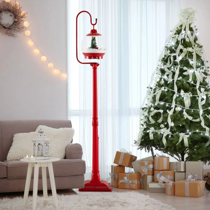 68 Inch Christmas Lamp Post with Sound-Activated Snow Globe Lantern
