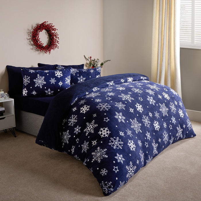 Snowflake Teddy Fleece Duvet Cover Bedding Set Winter Christmas Quilt Bed Soft