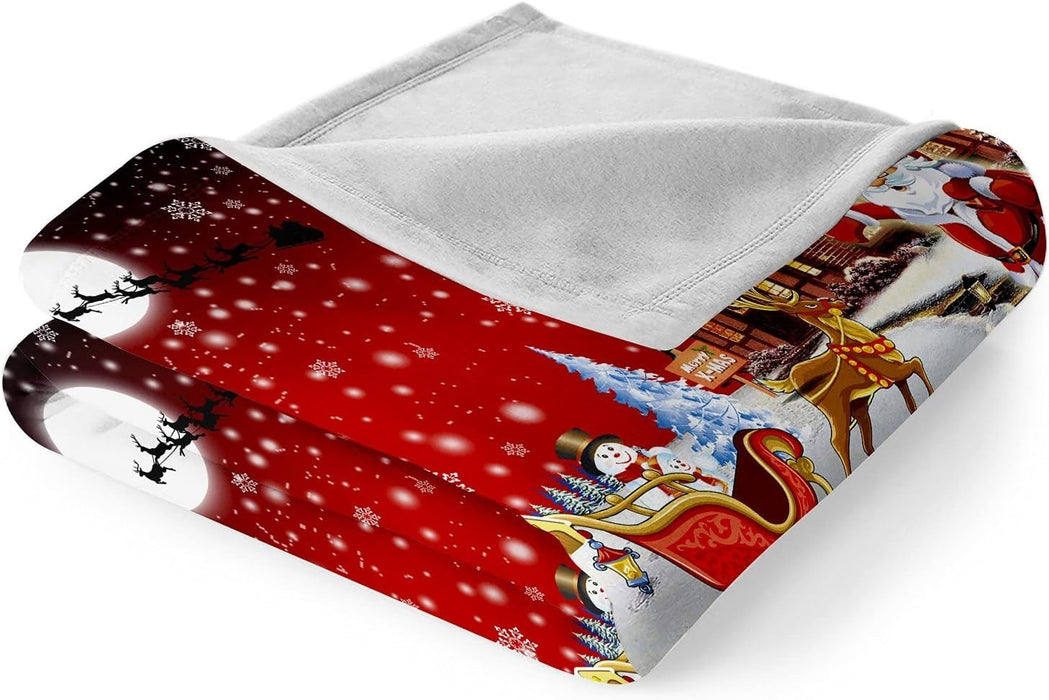 Merry Christmas Soft Blanket Fleece Sofa Bed Faux Fur Throws Single Double Size