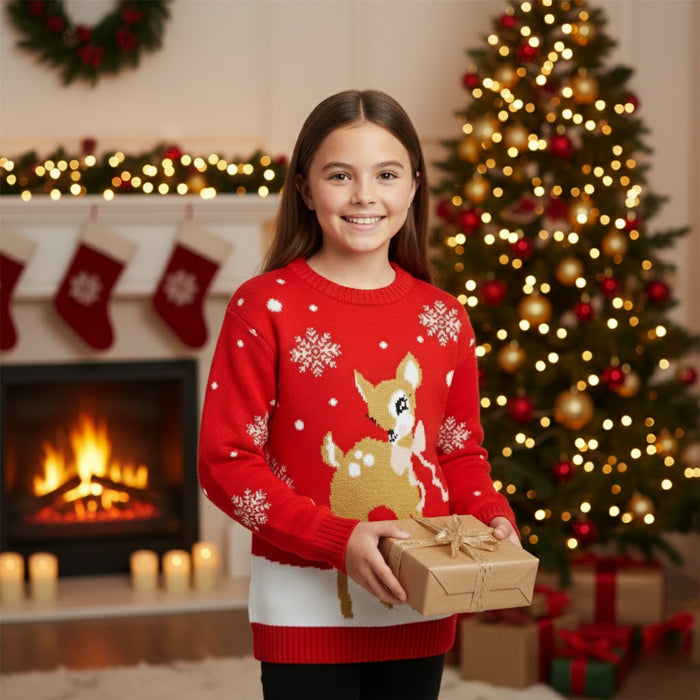 Christmas Jumper Kids Girls Baby Deer Novelty Xmas Knitted Jumper Warm Sweater