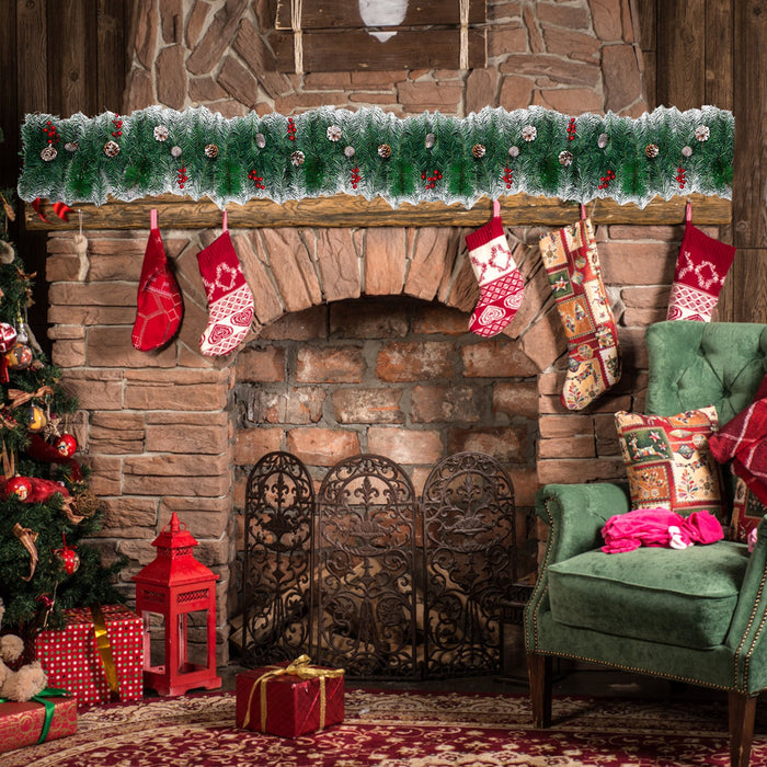 9Ft Christmas Garland Snow Flocked with Lights Pinecones Berries Wreath Bushy