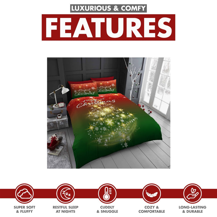 Xmas Duvet Quilt Cover Pillowcase Soft Reversible Printed Bedding Set All Size