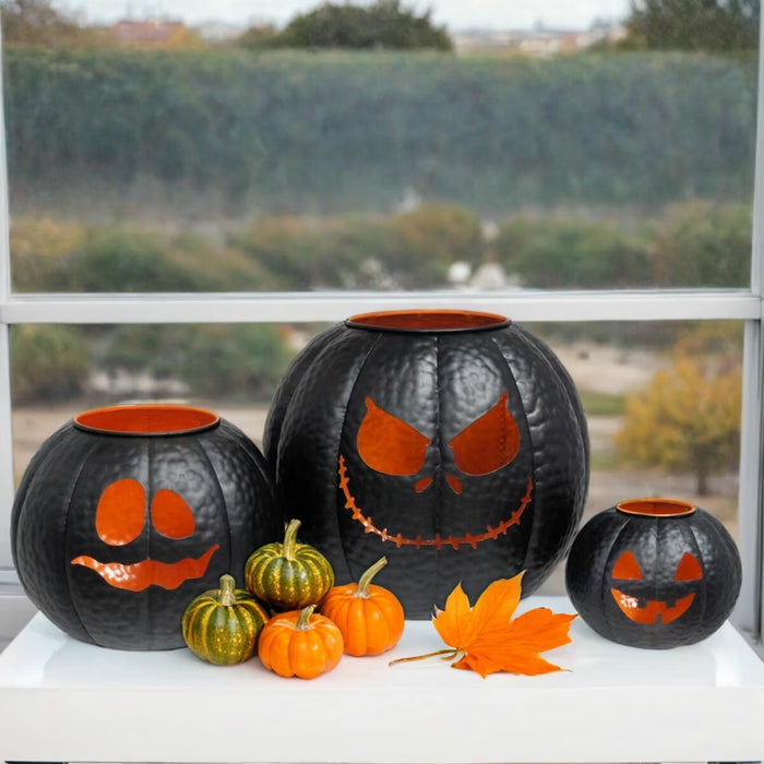 Halloween Metal Pumpkin Lanterns - Set of 3
