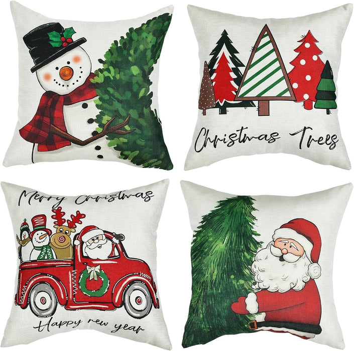 4-Pack Vintage Christmas Throw Pillow Covers Cushion Home Decor UK Stock