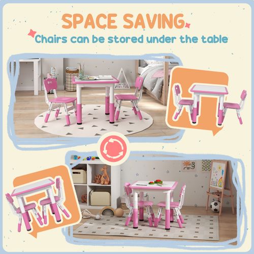 3 Pcs Kids Table & Chair Set – Adjustable Height, Space-Saving Design- Pink - Samanta Factory