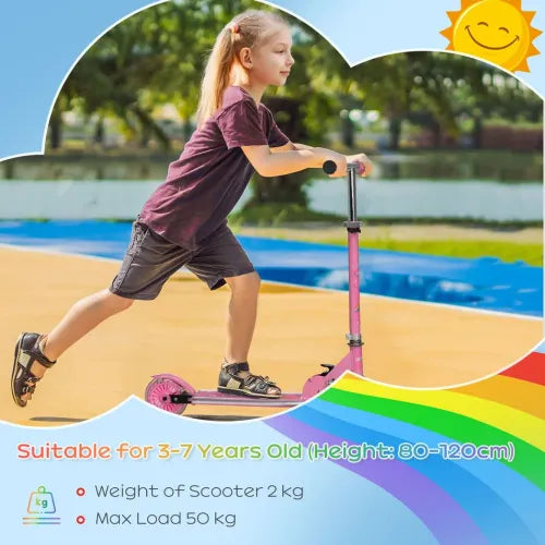 Scooter for Kids Ages 3-7 W/ Lights Music Adjustable Height Folding Frame - Pink - Samanta Factory