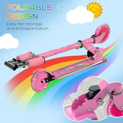 Scooter for Kids Ages 3-7 W/ Lights Music Adjustable Height Folding Frame - Pink - Samanta Factory