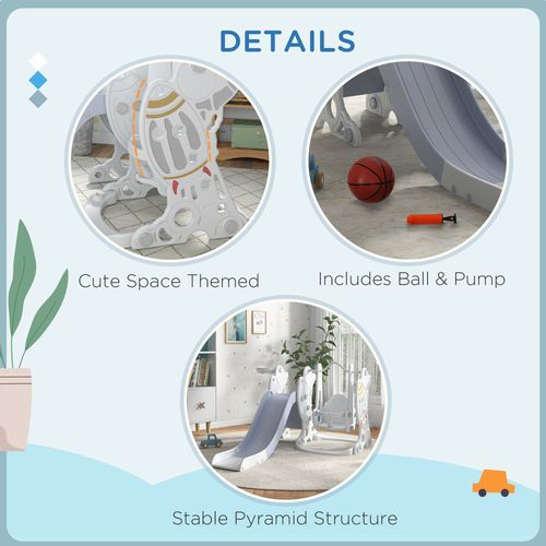 AIYAPLAY Space-Themed Slide and Swing Set for Kids, Swing Slide Basketball Hoop - Samanta Factory