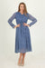 Blue Midi Dress – Elegant Long-Sleeve with Belted Waist - Samanta Factory