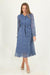 Blue Midi Dress – Elegant Long-Sleeve with Belted Waist - Samanta Factory