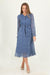 Blue midi dress with sheer sleeves and belted waistFactory