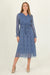 Blue Midi Dress – Elegant Long-Sleeve with Belted Waist - Samanta Factory
