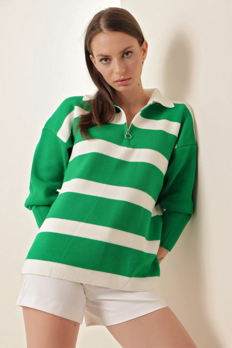 Striped Green Sweater - Samanta Factory