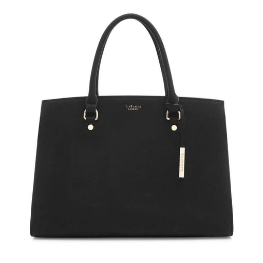 Aricia Black Vegan Laptop Bag – sleek black laptop bag made from vegan materials, designed for carrying laptops and essentials.