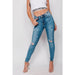 Distressed embroidered skinny jeans for women