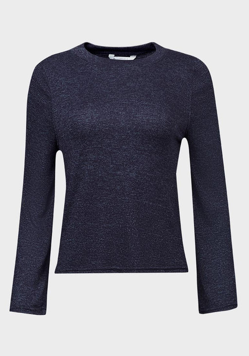 Navy marl bell-sleeve crop top