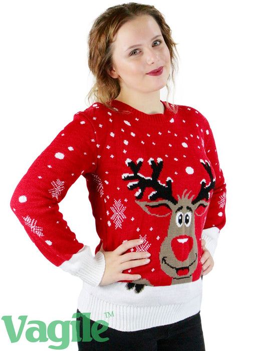 Unisex Women Rudolph Reindeer on Wall Jumper Ladies Christmas Party Warm Wear