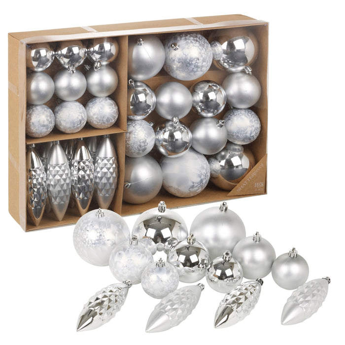 31 Pc Christmas Tree Decoration Baubles Set Shatterproof Ornament Xmas Festive