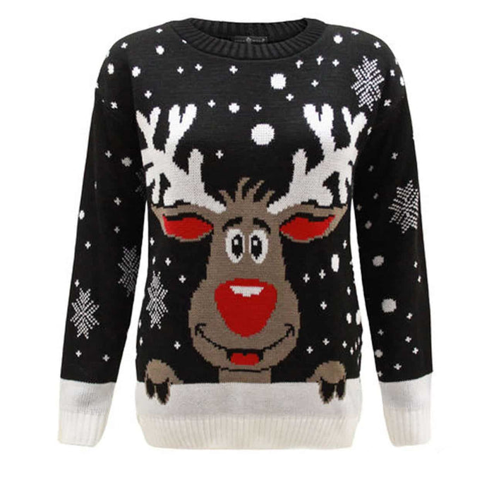 LADIES KNITTED RUDOLPH REINDEER XMAS WOMENS CHRISTMAS NOVELTY JUMPER SWEATER TOP