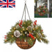 Pre-Lit Artificial Christmas Hanging Basket - Flocked with Mixed Decorations UK