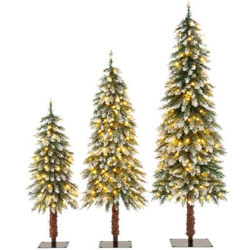 3-piece Christmas tree set with snowy PVC leaves and LED lights