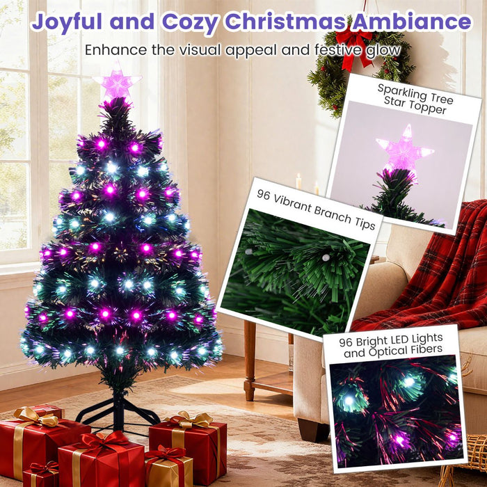 93 CM Pre-Lit Artificial Christmas Tree Xmas Tree with Multicolored Optical Fibers