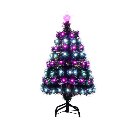 93 CM Pre-Lit Artificial Christmas Tree Xmas Tree with Multicolored Optical Fibers