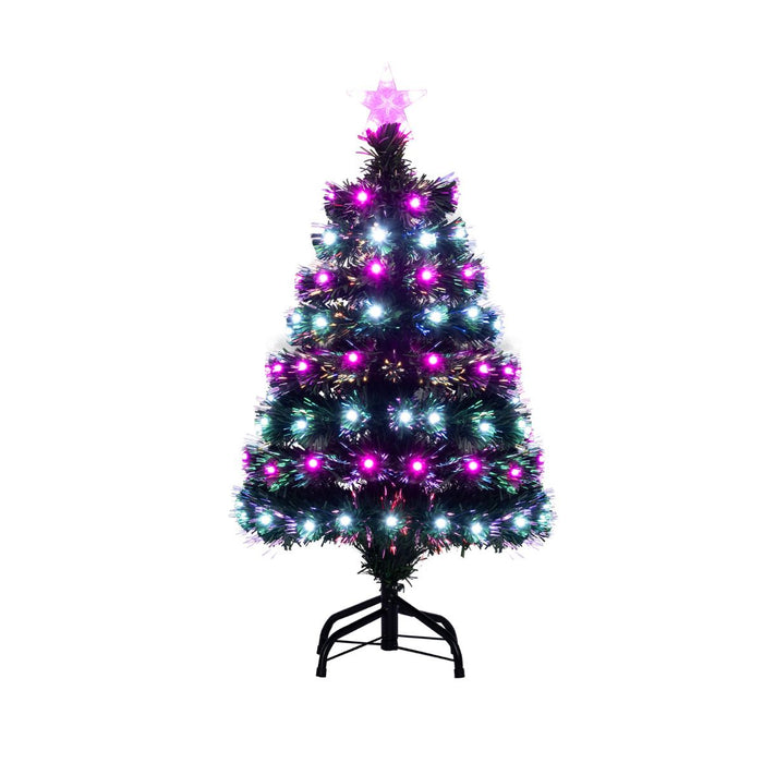 93 CM Pre-Lit Artificial Christmas Tree Xmas Tree with Multicolored Optical Fibers