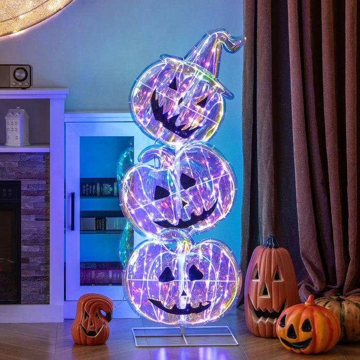 3.4 Ft Light up Stacked Pumpkins Halloween Decorations for Porch and Party