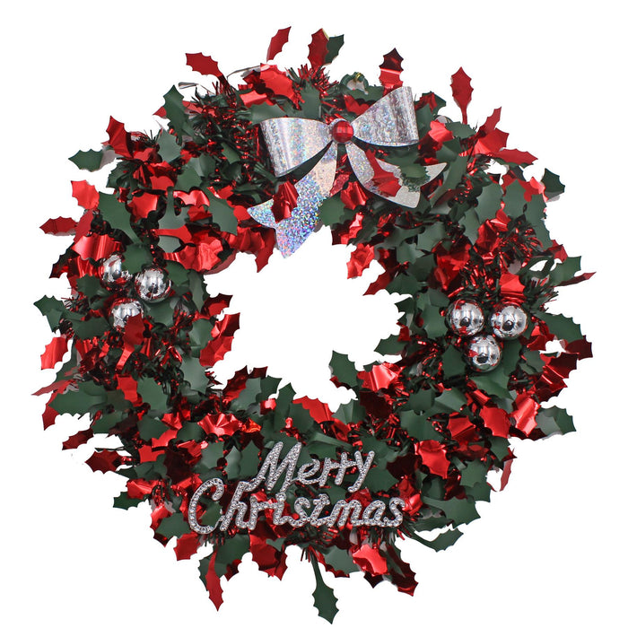 Christmas Holly Tinsel Wreath Decoration 25Cm - Choose Colour