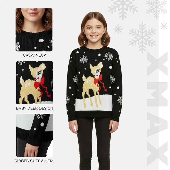 Christmas Jumper Kids Girls Baby Deer Novelty Xmas Knitted Jumper Warm Sweater