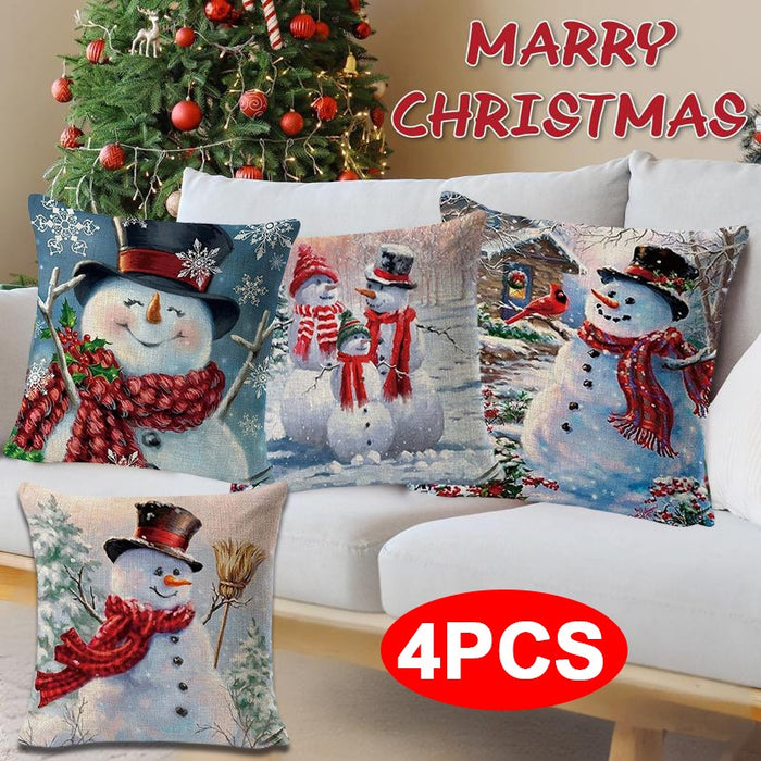 4 Pcs Christmas Cushion Cover Snowman Pillow Case Home Sofa Throw Decor Xmas 18"