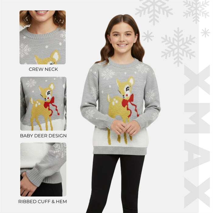 Christmas Jumper Kids Girls Baby Deer Novelty Xmas Knitted Jumper Warm Sweater