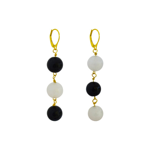 Handcrafted yellow gold vermeil earrings with white agate and black onyx gemstones

