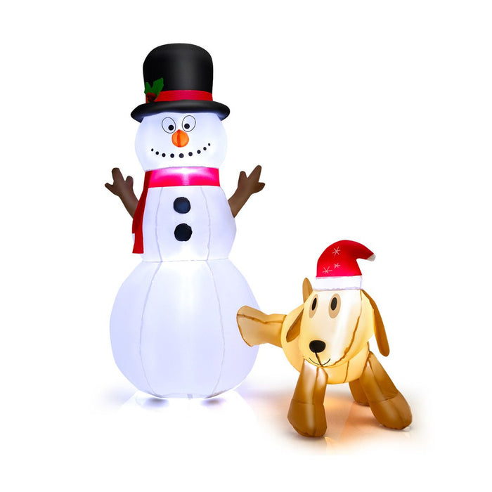 180 Cm Tall Inflatable Snowman and Dog Set with Built-In LED Lights