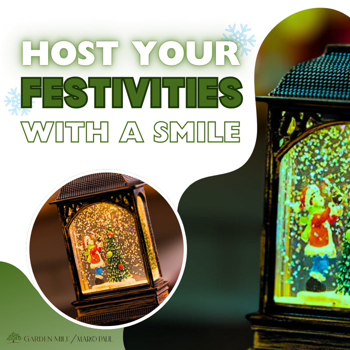 Christmas Snow Globe Lantern Scene Tree Ornament Decoration Xmas LED Light Up