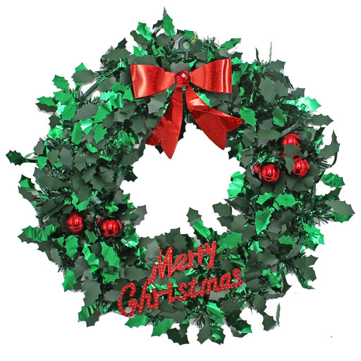 Christmas Holly Tinsel Wreath Decoration 25Cm - Choose Colour