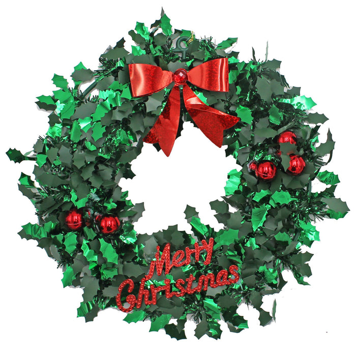 Christmas Holly Tinsel Wreath Decoration 25Cm - Choose Colour