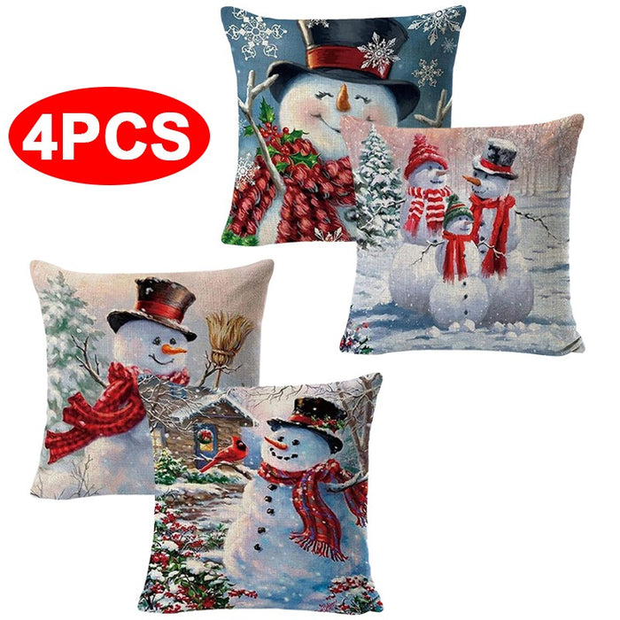 4 Pcs Christmas Cushion Cover Snowman Pillow Case Home Sofa Throw Decor Xmas 18"